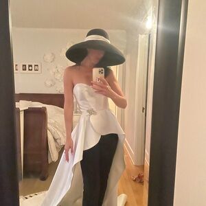 Jovani Black and White Strapless Jumpsuit